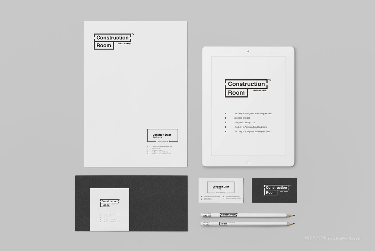 黑白名片信封信纸简洁办公商务品牌vi样机