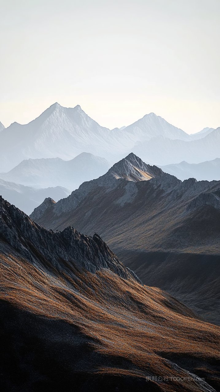 宁静唯美群山天空山脉山峰风景自然高山