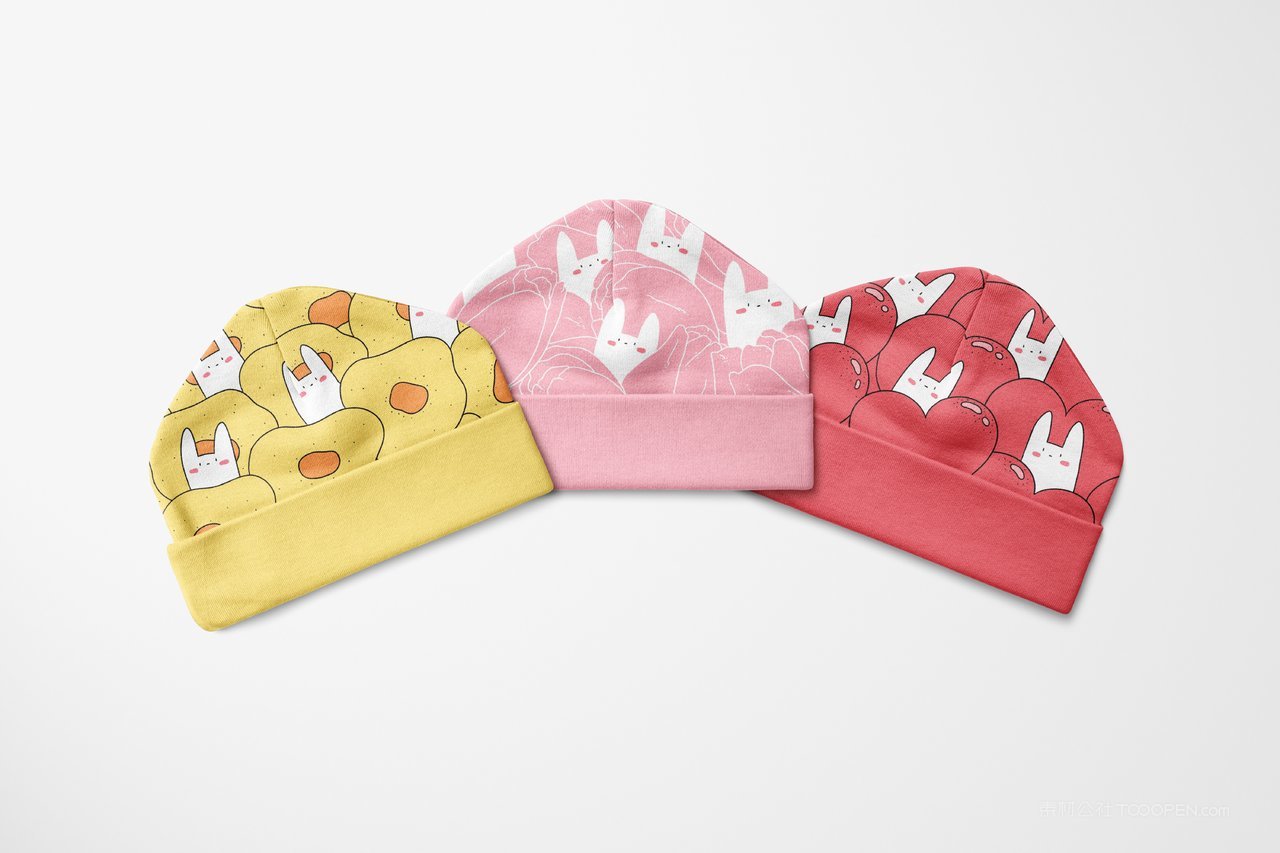 【1387期】黄色小白兔印花图案婴儿婴儿帽样机 (4)