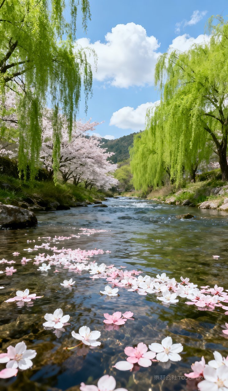 山峰自然春天河流山水春季唯美风景景色天空