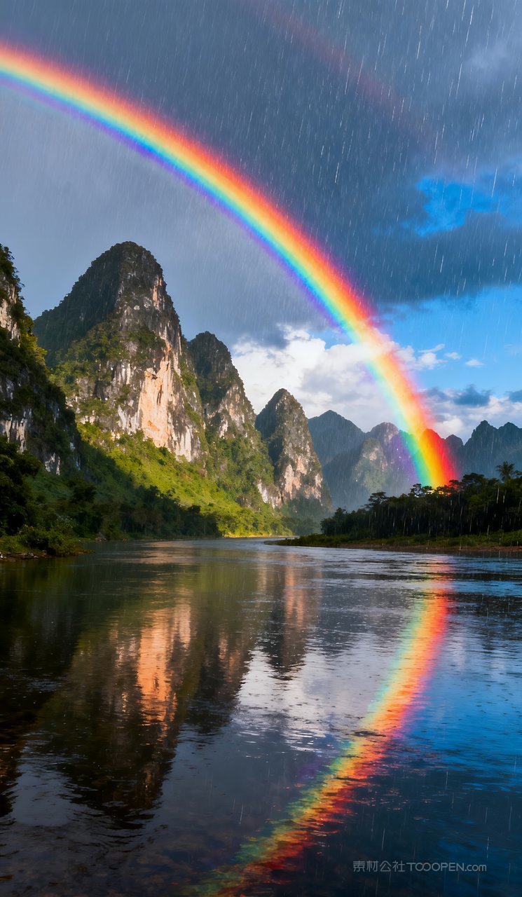 风景唯美意境春天山峰天空山水河流