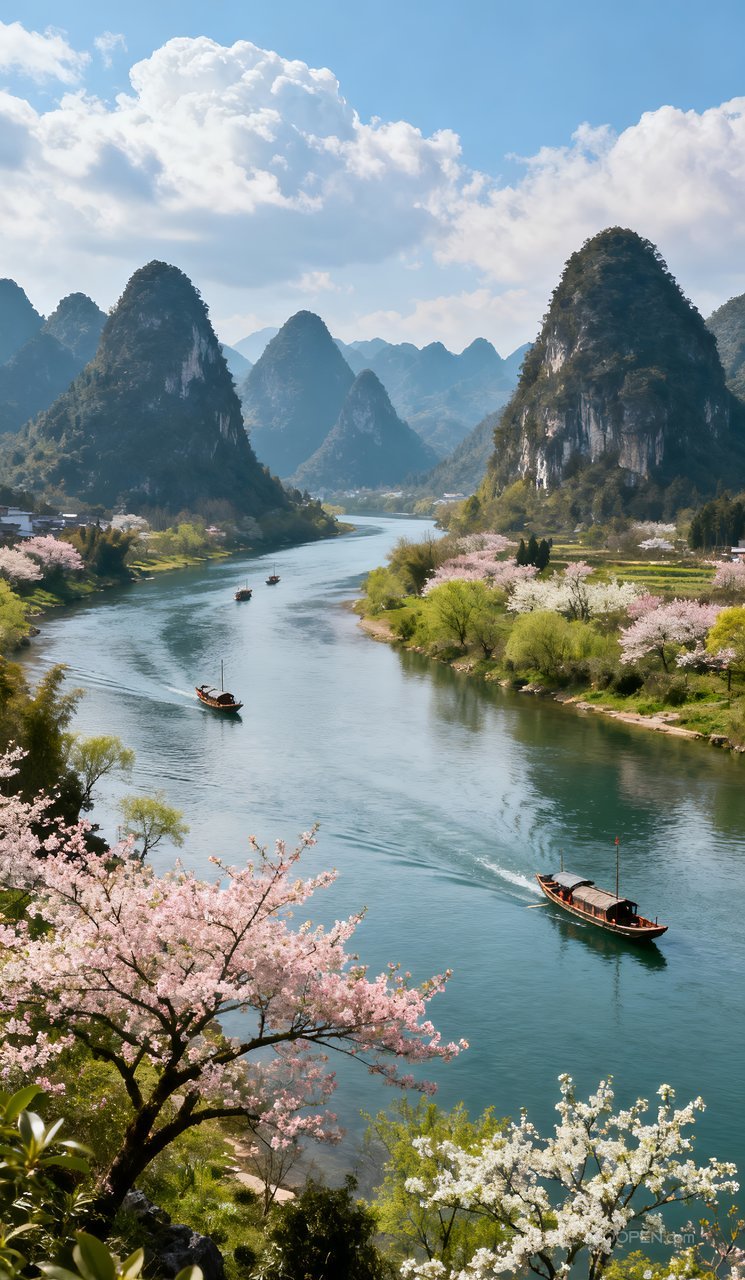 山水河流天空自然唯美山峰风景春天