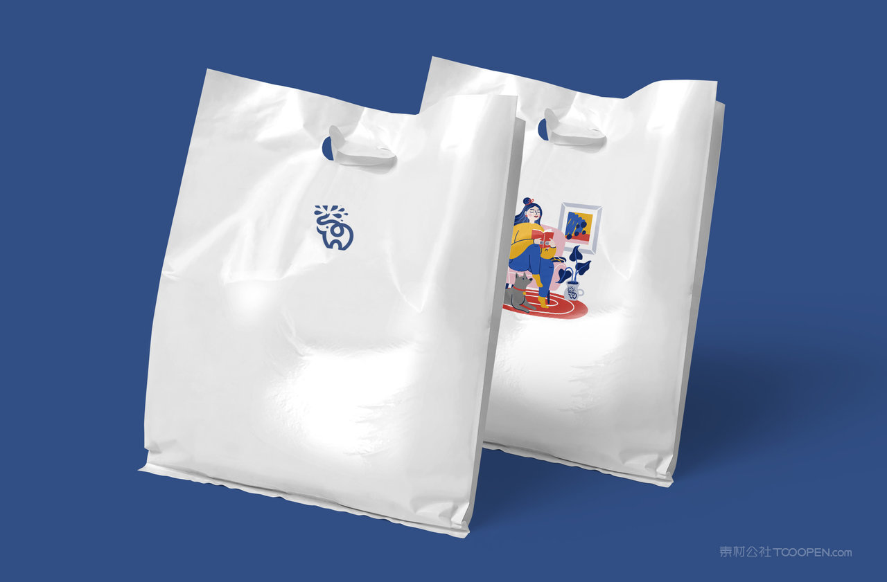 手提袋子蓝色品牌vi展示贴图一键样机