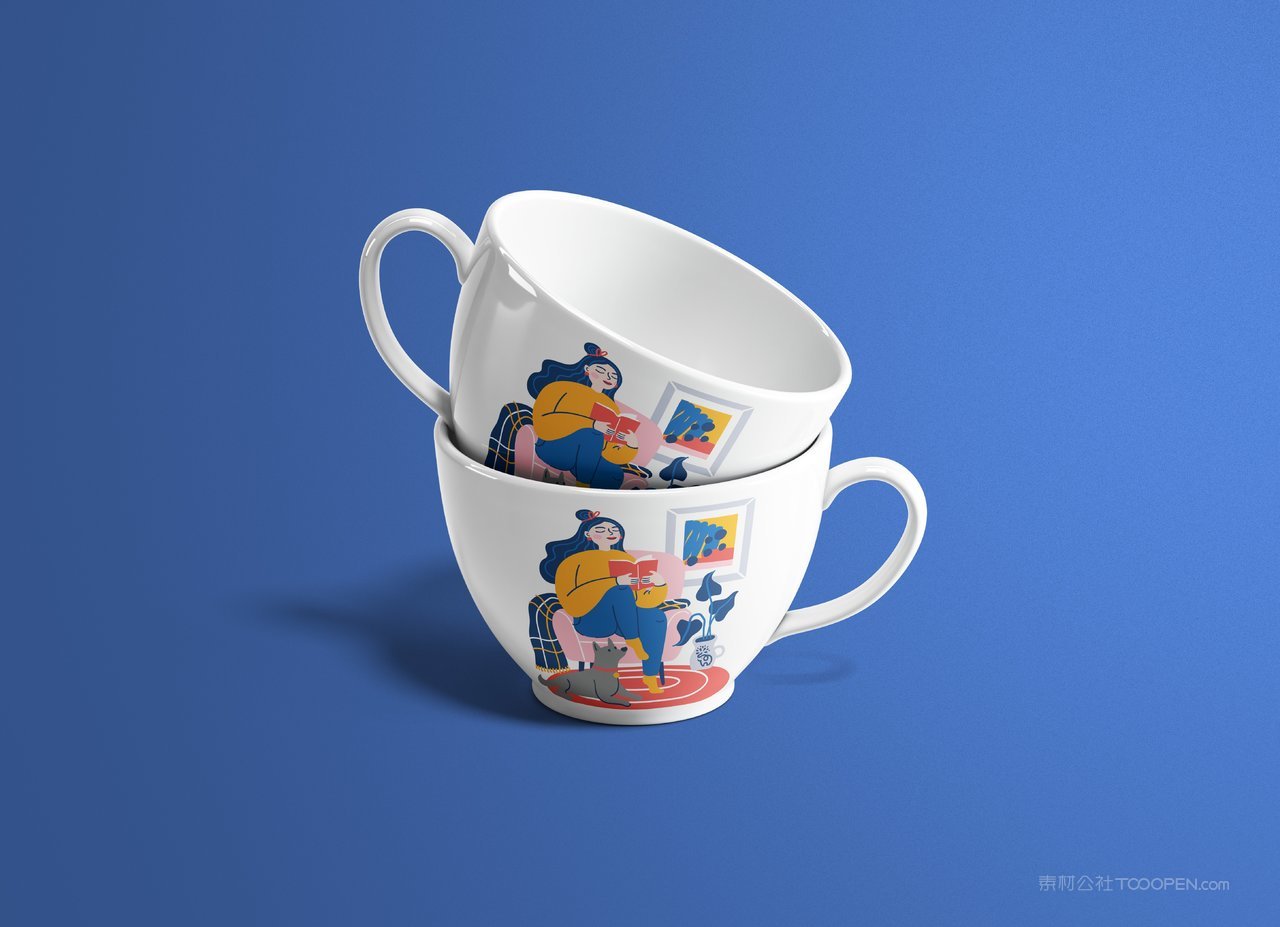 咖啡杯蓝色品牌vi展示贴图一键样机