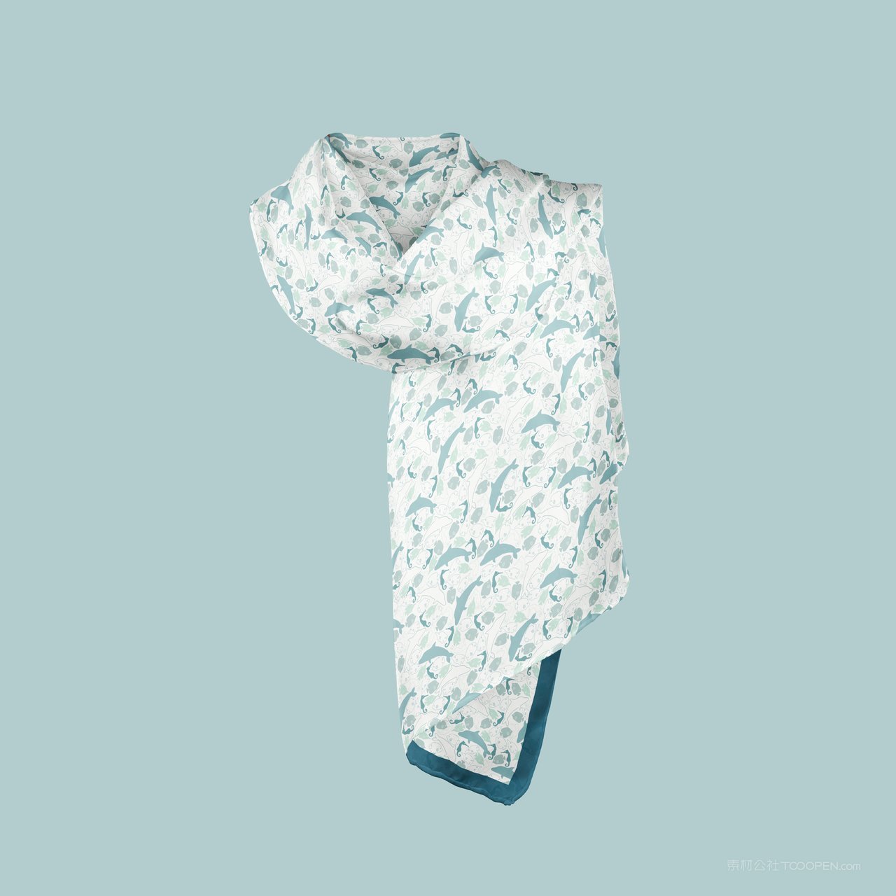 清新线稿叶子 丝巾图案设计展示样机 (4)