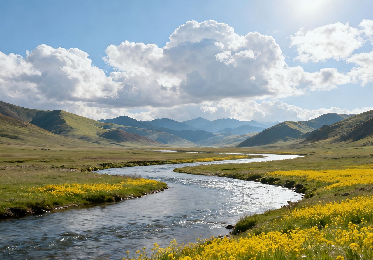 天空春天河流自然意境春意风景山峰