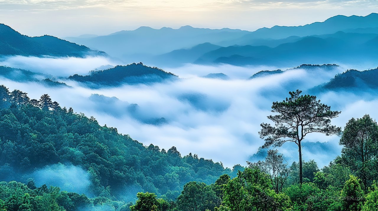山脉风景高山天空山峰宁静自然群山唯美