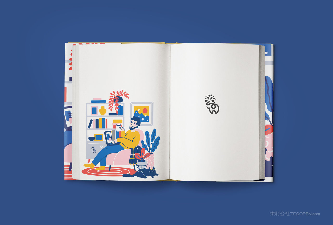 打开的书本蓝色品牌vi展示贴图一键样机