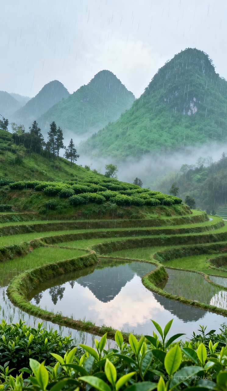 春天景色山水唯美天空河流风景自然春季山峰