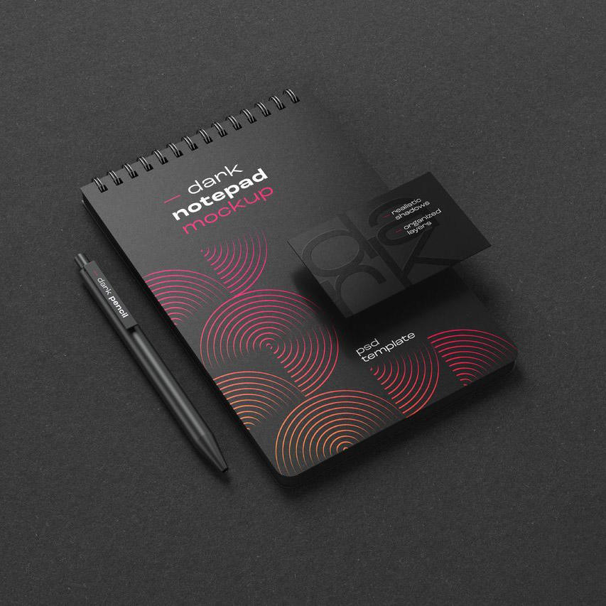 商务黑办公用品名片笔记本企业vi形象样机 (4)