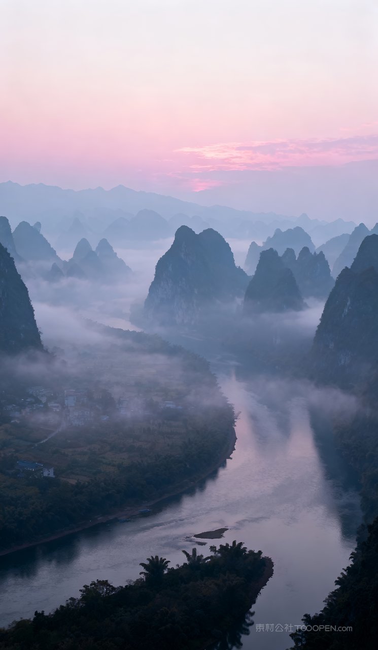 风景春天天空山峰自然河流意境唯美山水