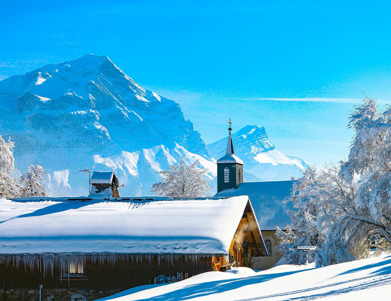 高清雪山风景画图片