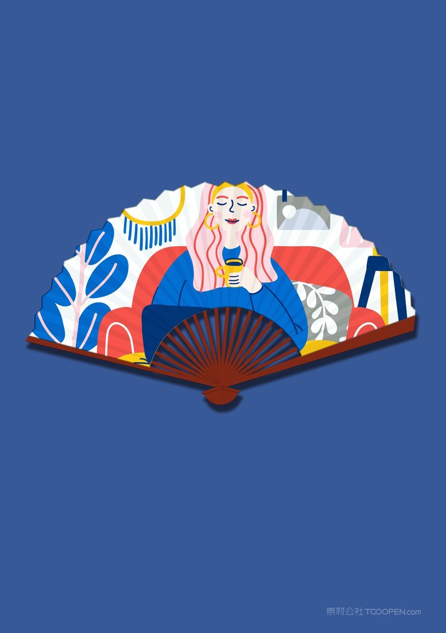 扇子蓝色品牌vi展示贴图一键样机
