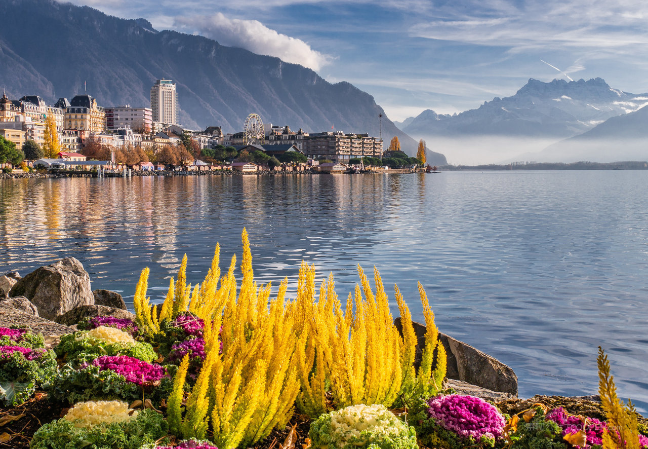 瑞士山脉山林山水风景画