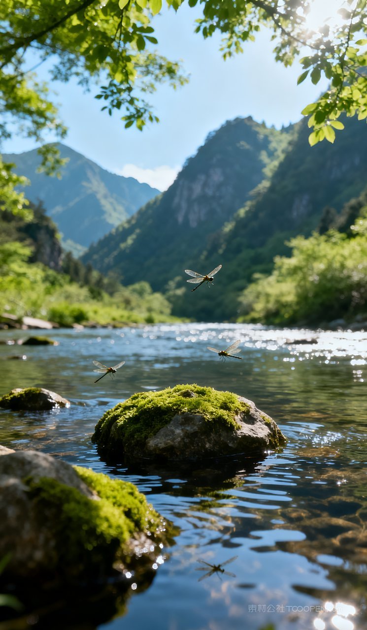 春季春天景色自然山水风景河流天空唯美山峰