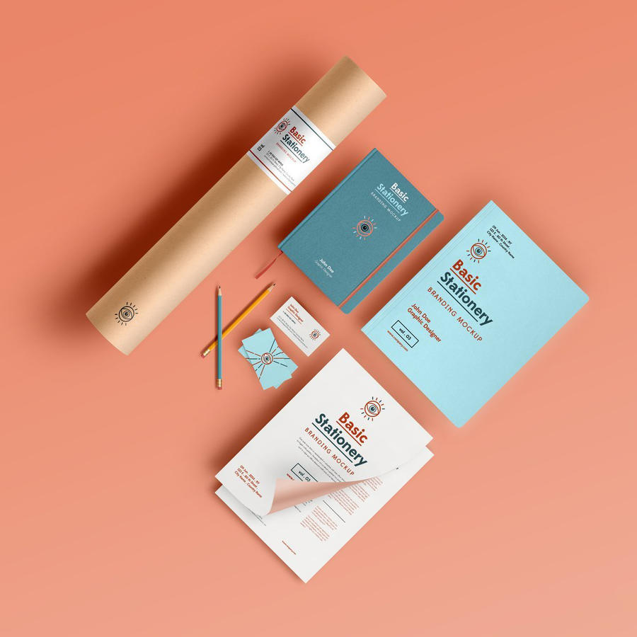 粉色女装行业办公文具vi展示样机 (2)