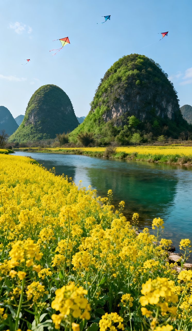 山峰天空风景河流唯美山水自然春天