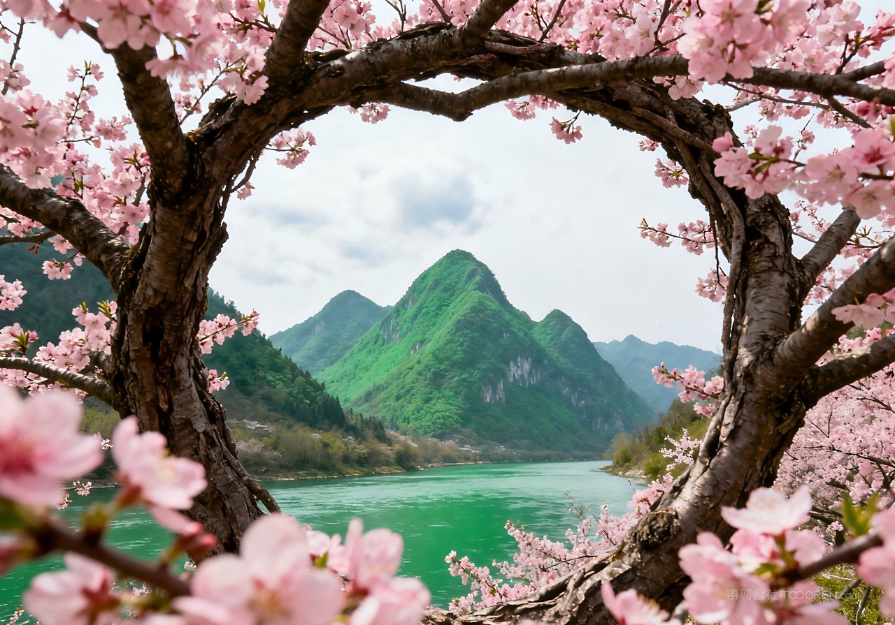 风景天空意境山峰自然河流春天唯美春意