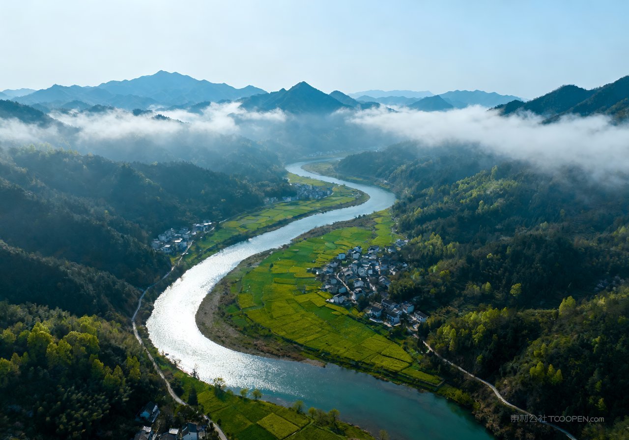 山峰天空风景河流唯美春季意境山水