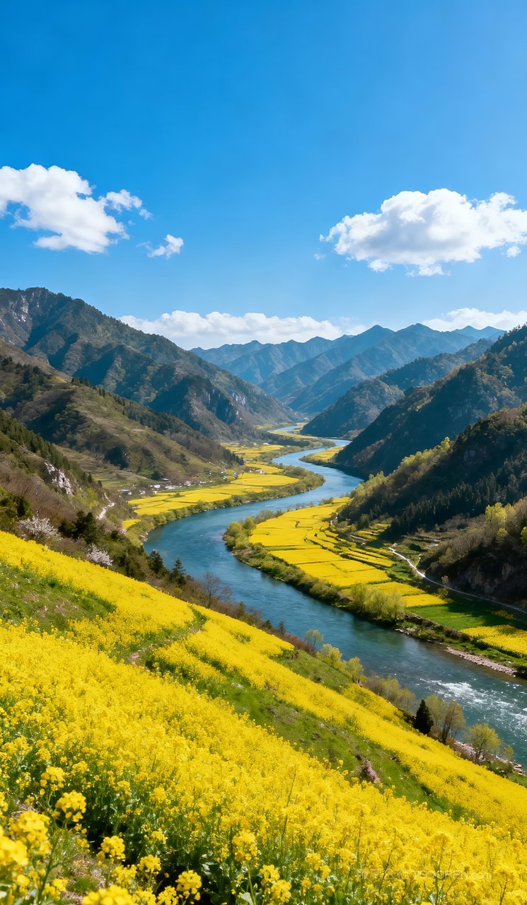 唯美天空风景春天春季山峰自然山水河流