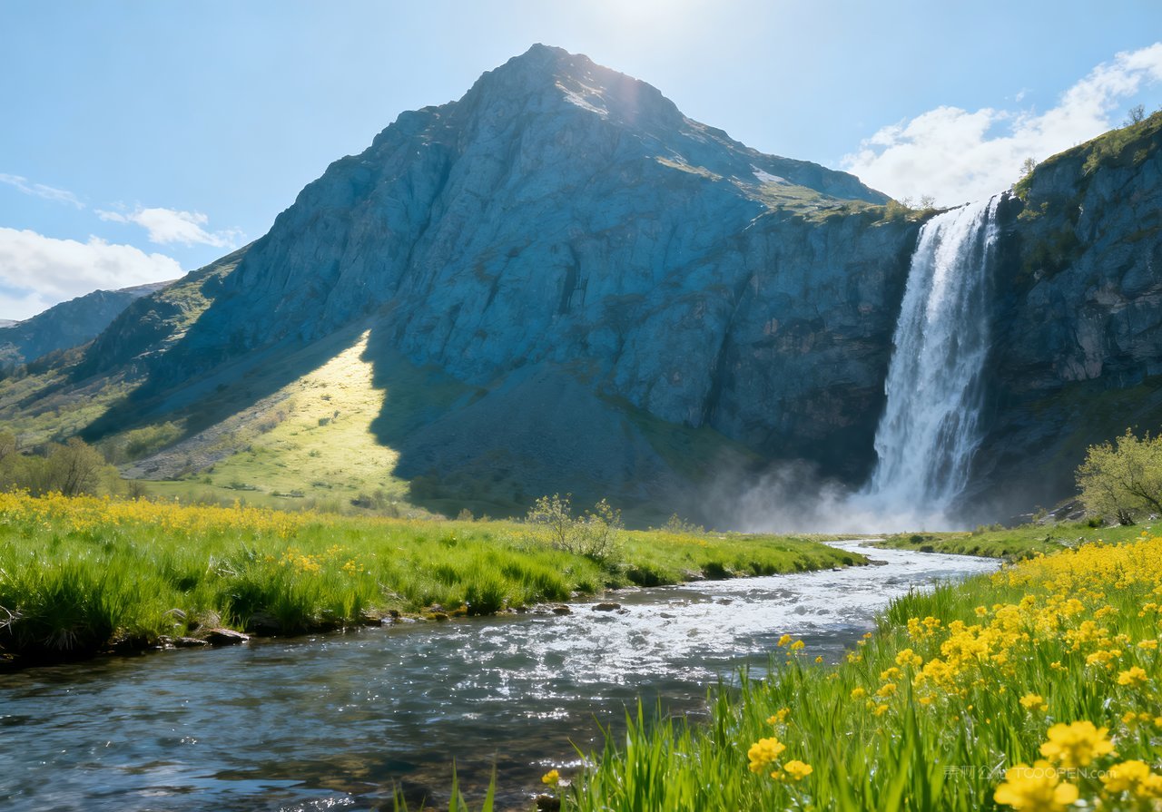 春意山峰意境风景河流天空唯美春天自然