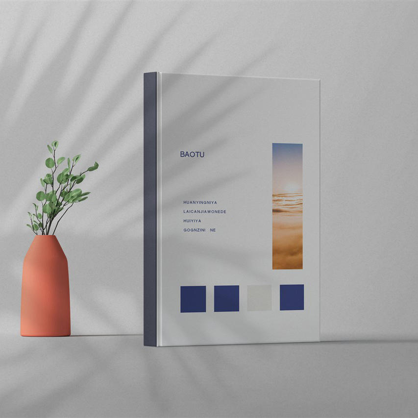 灰白色桌面上光影的书籍封面样机