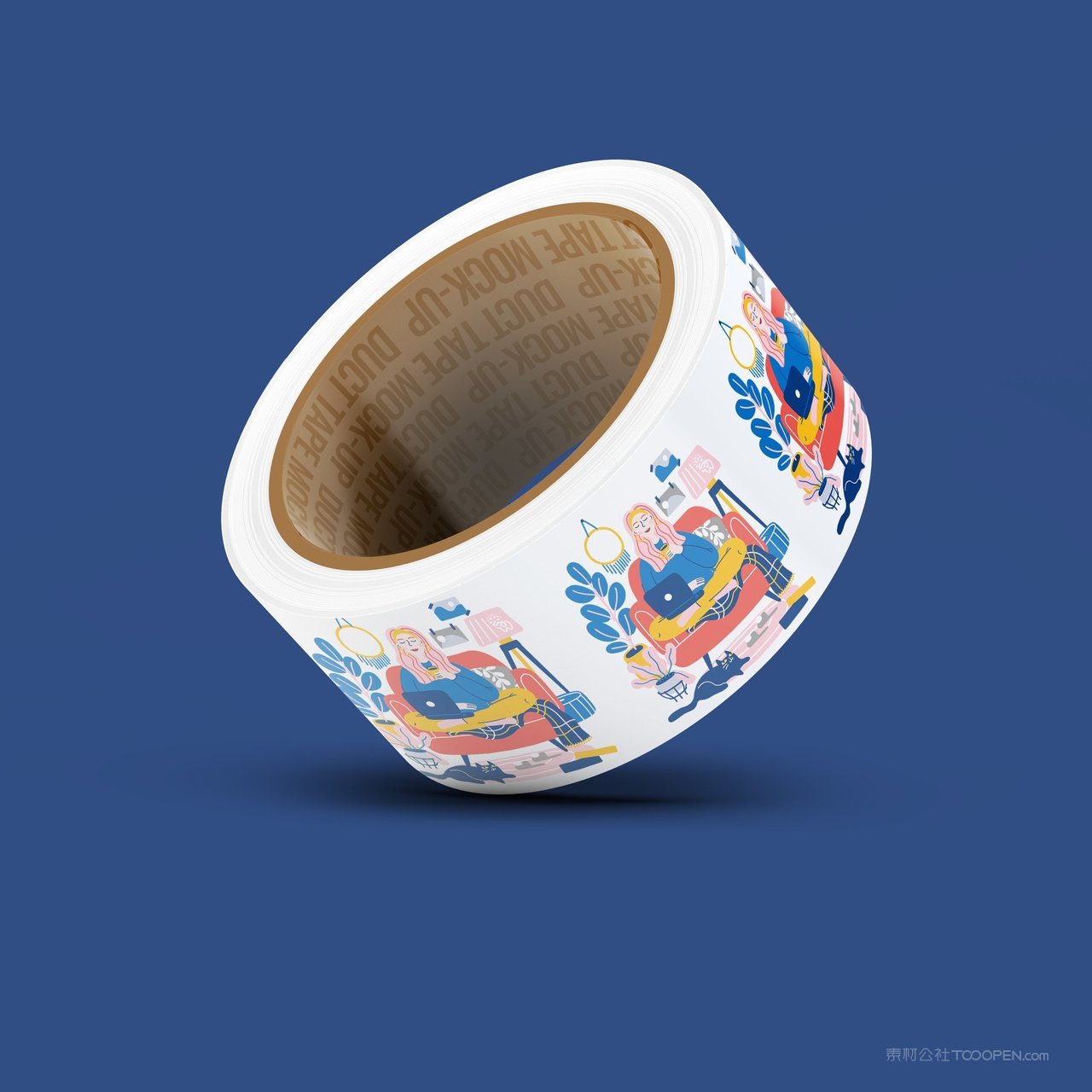 一圈彩印胶带蓝色品牌vi展示贴图一键样