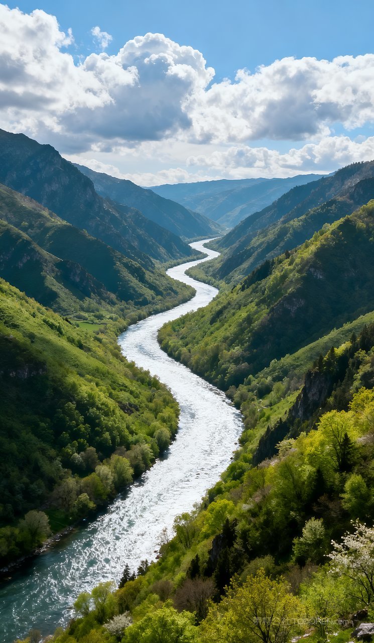 天空春天意境山水河流风景山峰唯美