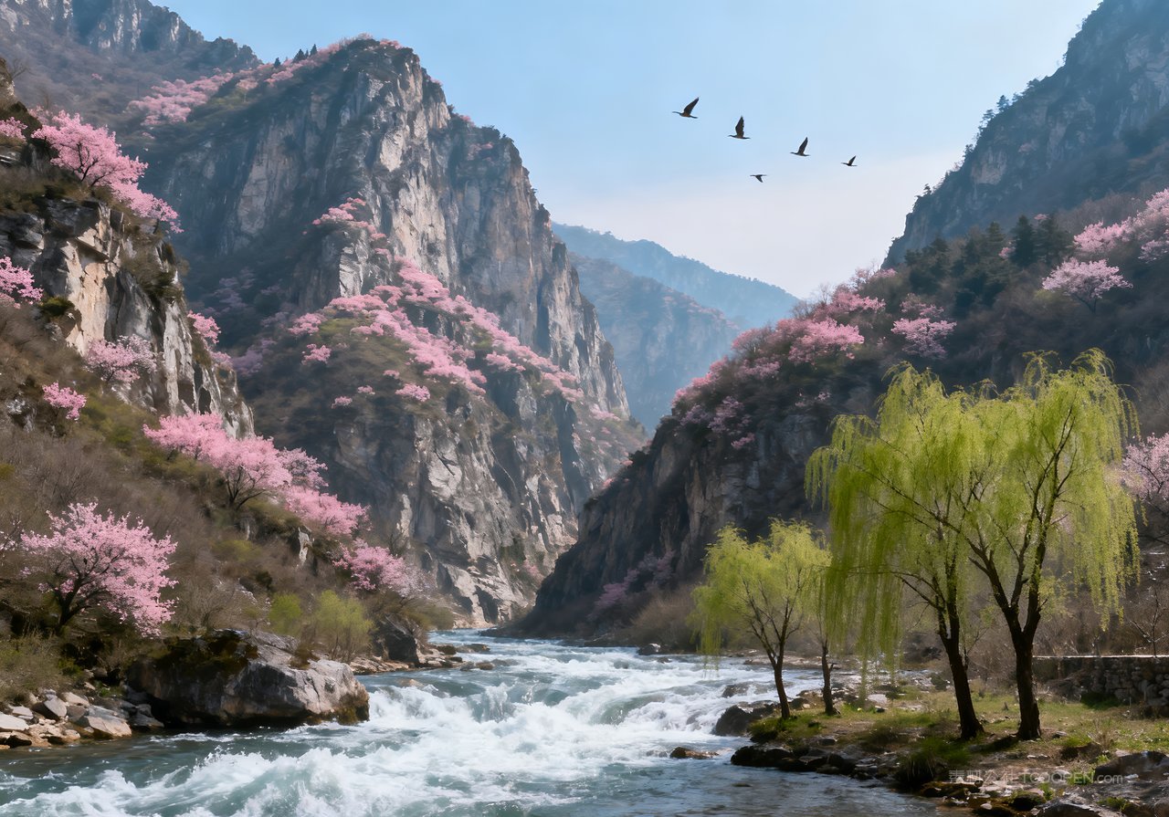 山水风景天空春季山峰唯美意境河流