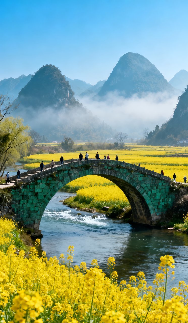 景色自然风景山峰天空春季唯美山水春天河流