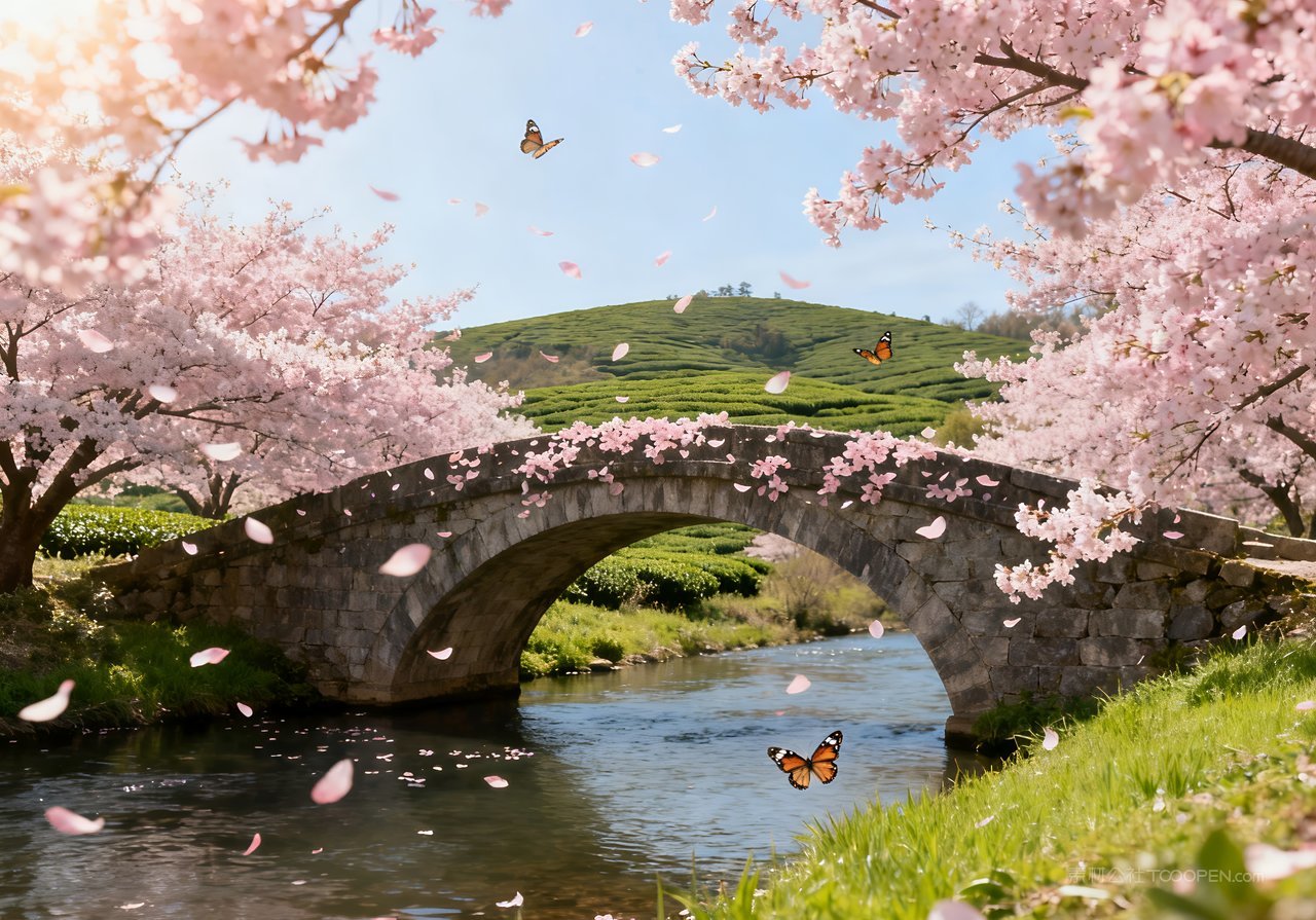 意境河流春天唯美春意山峰风景天空