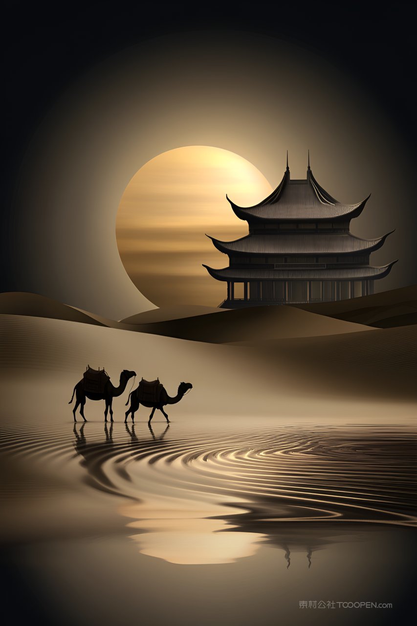 月色的沙漠骆驼