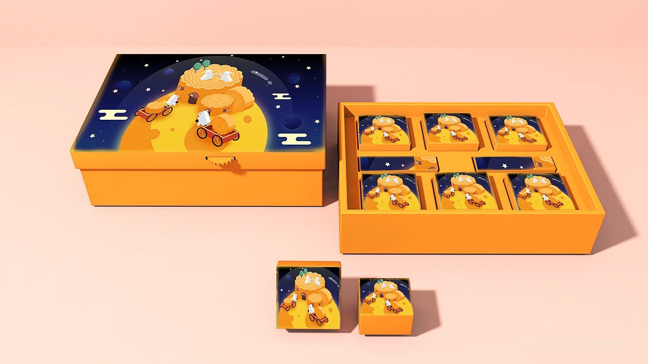温暖桔色中秋月饼礼品盒精美场景样机