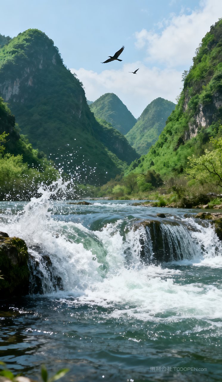 自然河流天空景色风景春季山峰春天山水唯美