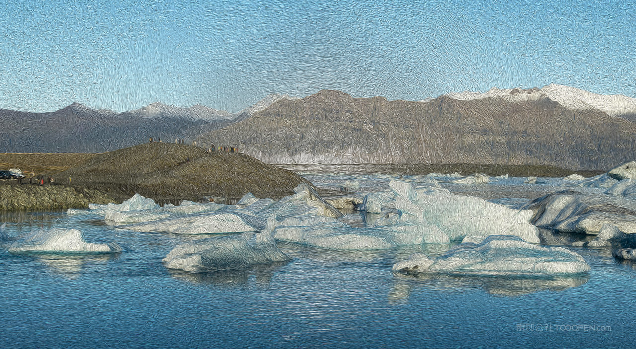 冰川河流风景画图片