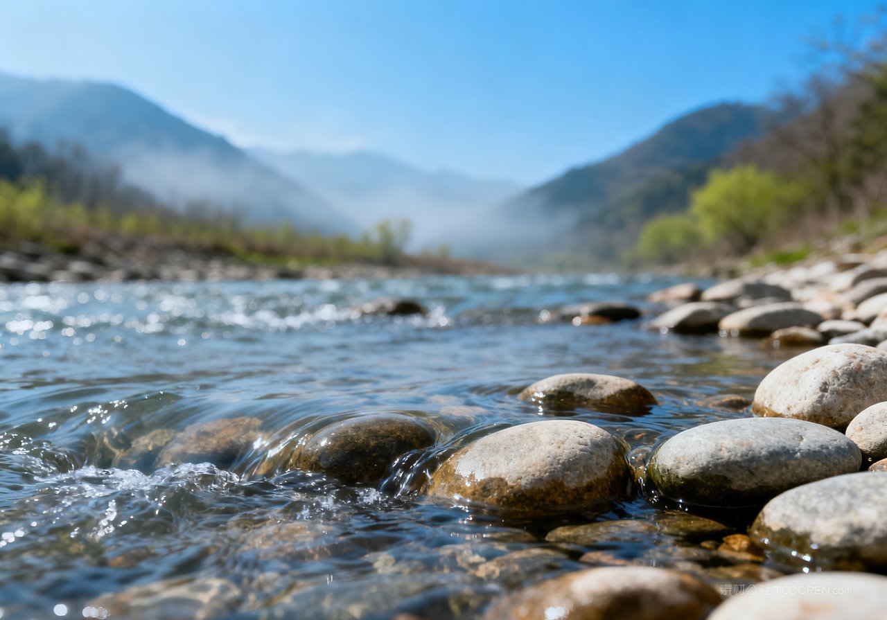 天空自然春意意境春天风景河流山峰