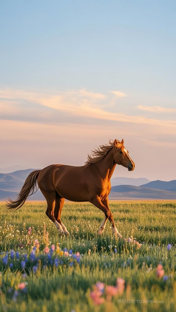 自然草地景观骏马风景唯美草原