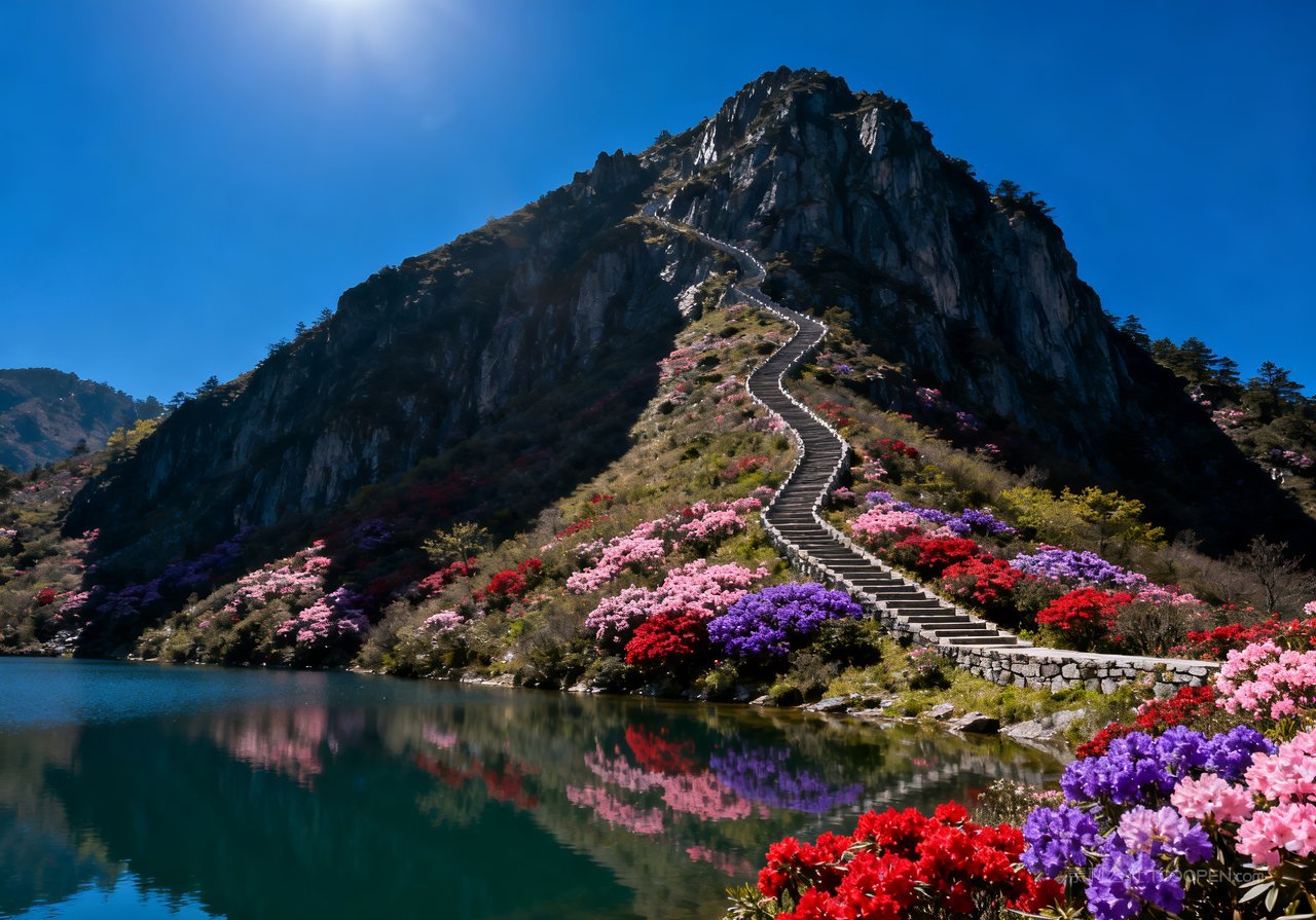 唯美山峰春意天空意境风景春天河流