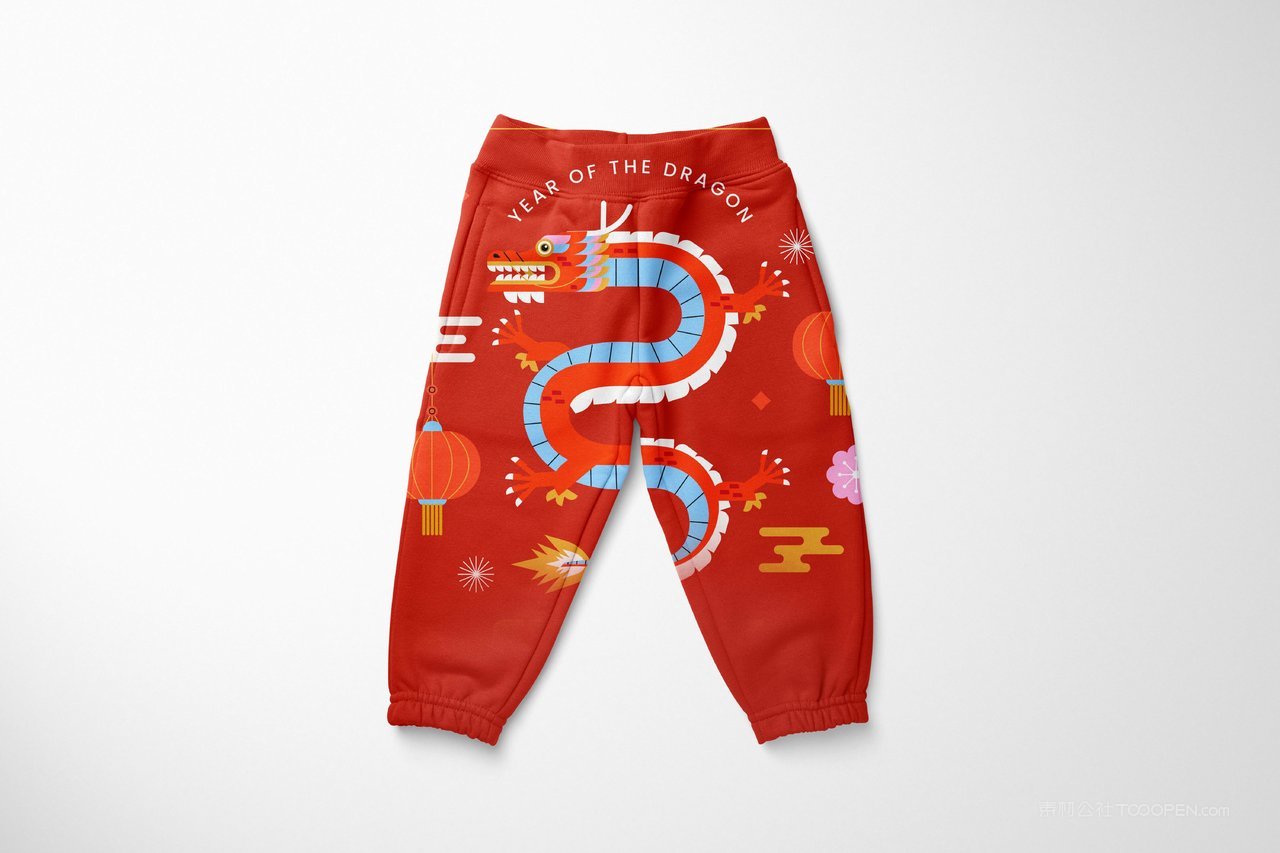 【1387期】2024龙年中国红长裤图案印花服装样机 (4)