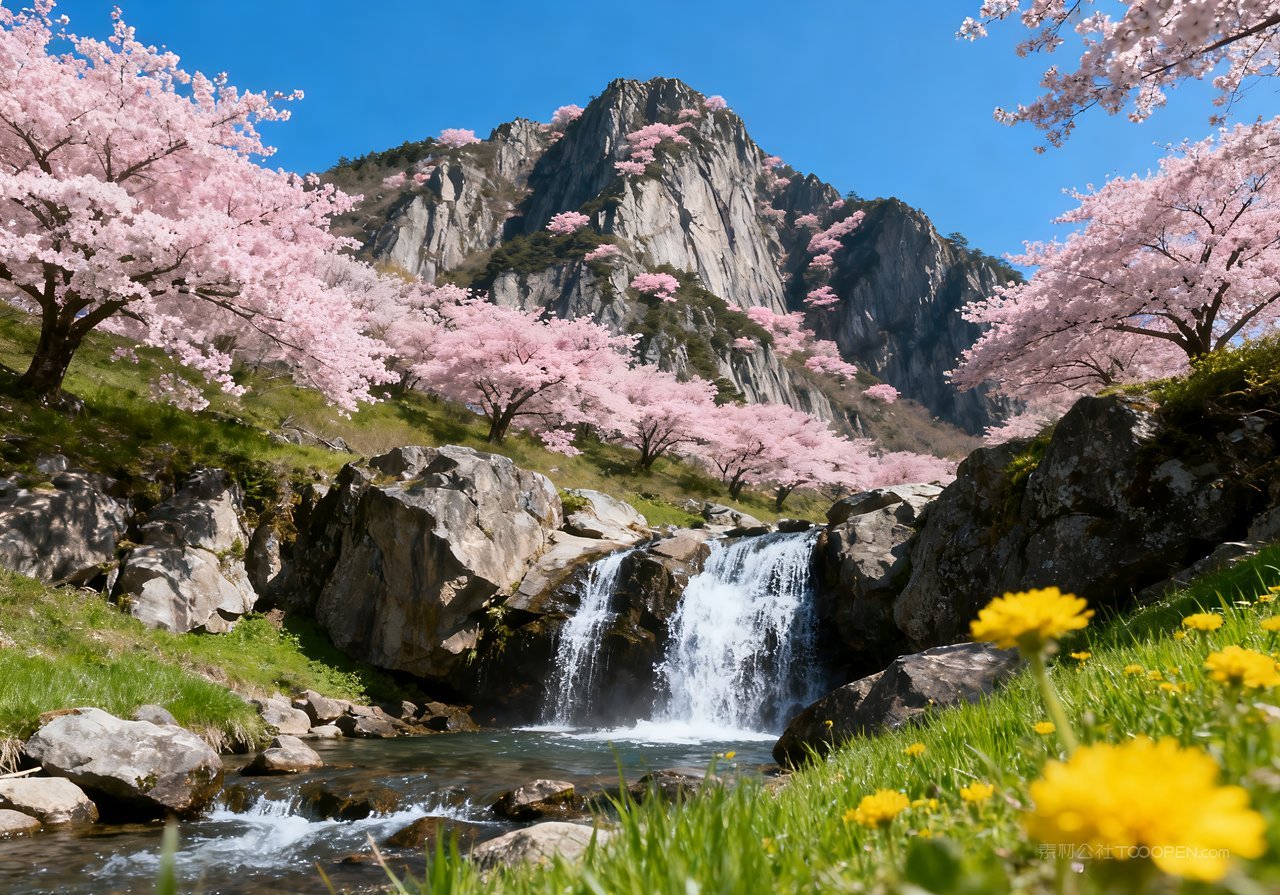 天空唯美意境山峰河流山水春季风景