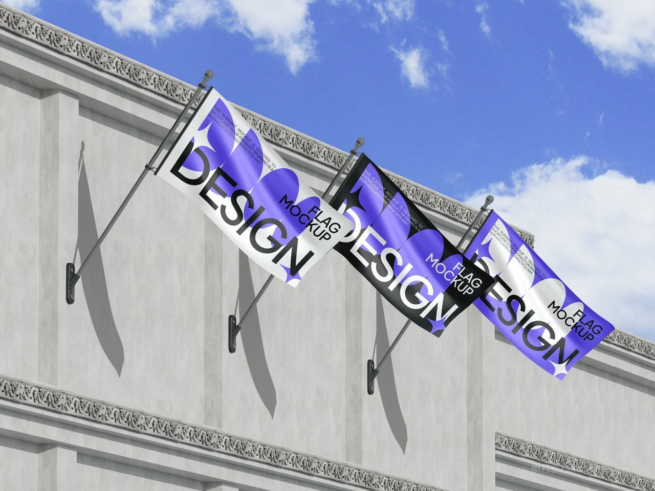 墙面上的小蓝旗样机