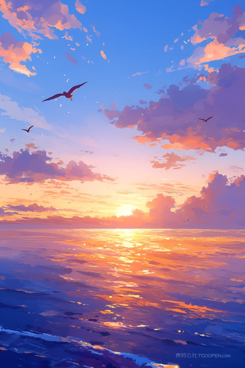 海边日出动漫风格