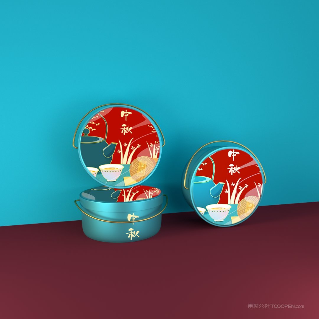 清新茶点中秋月饼礼品盒精美ps场景样机