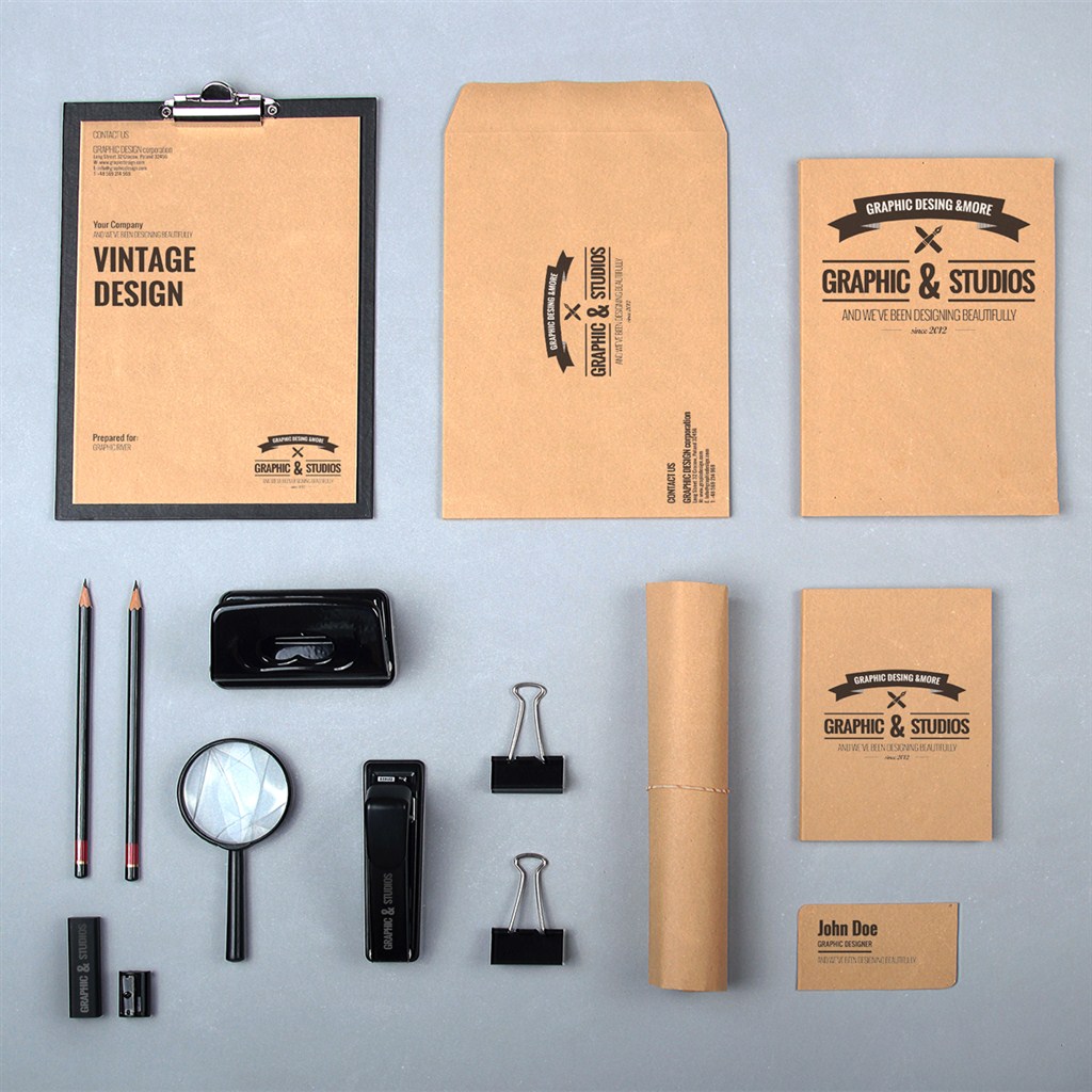 精美高档牛皮纸VI设计样机模板