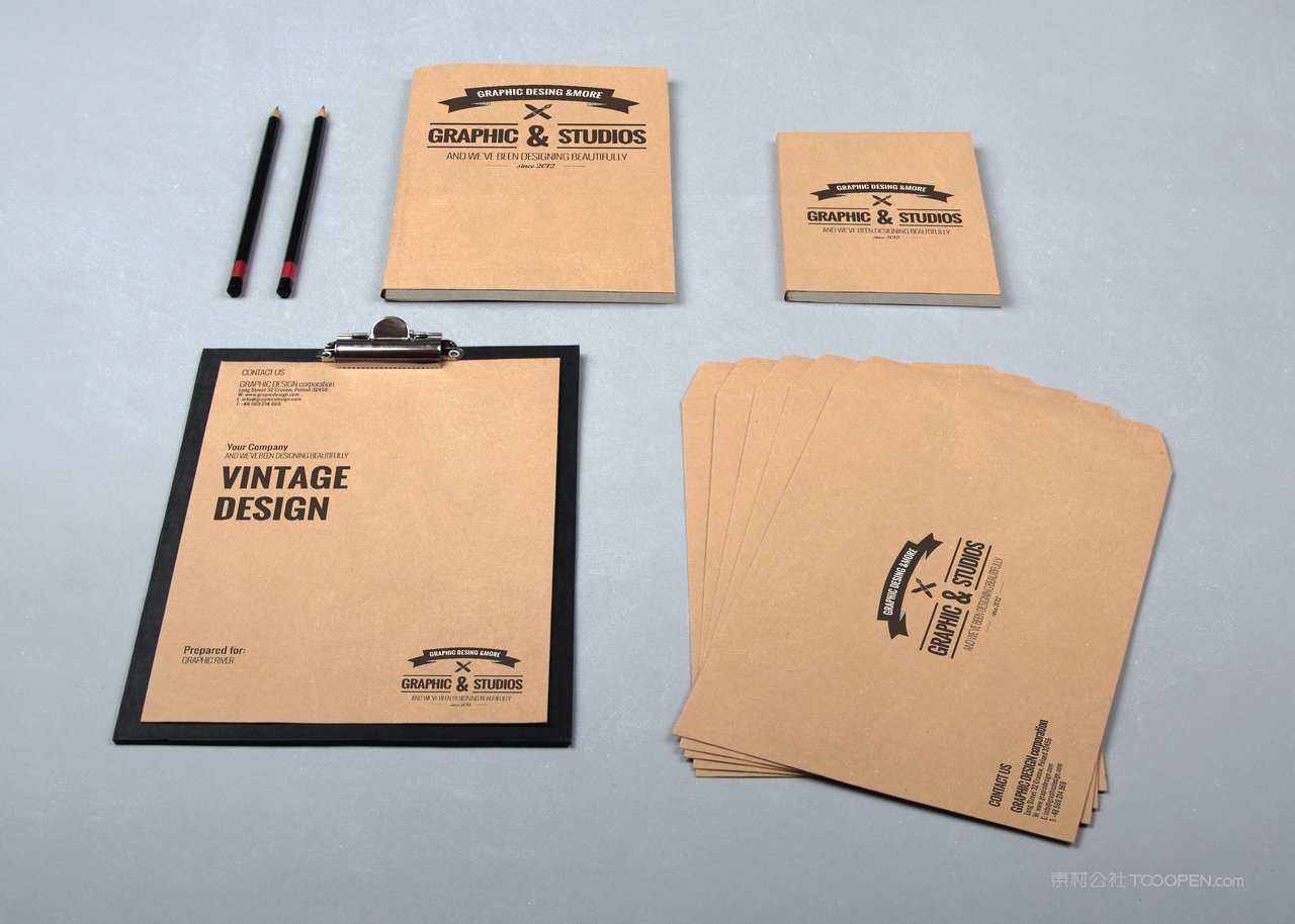 牛皮纸笔放大镜办公文具品牌vi样机贴图