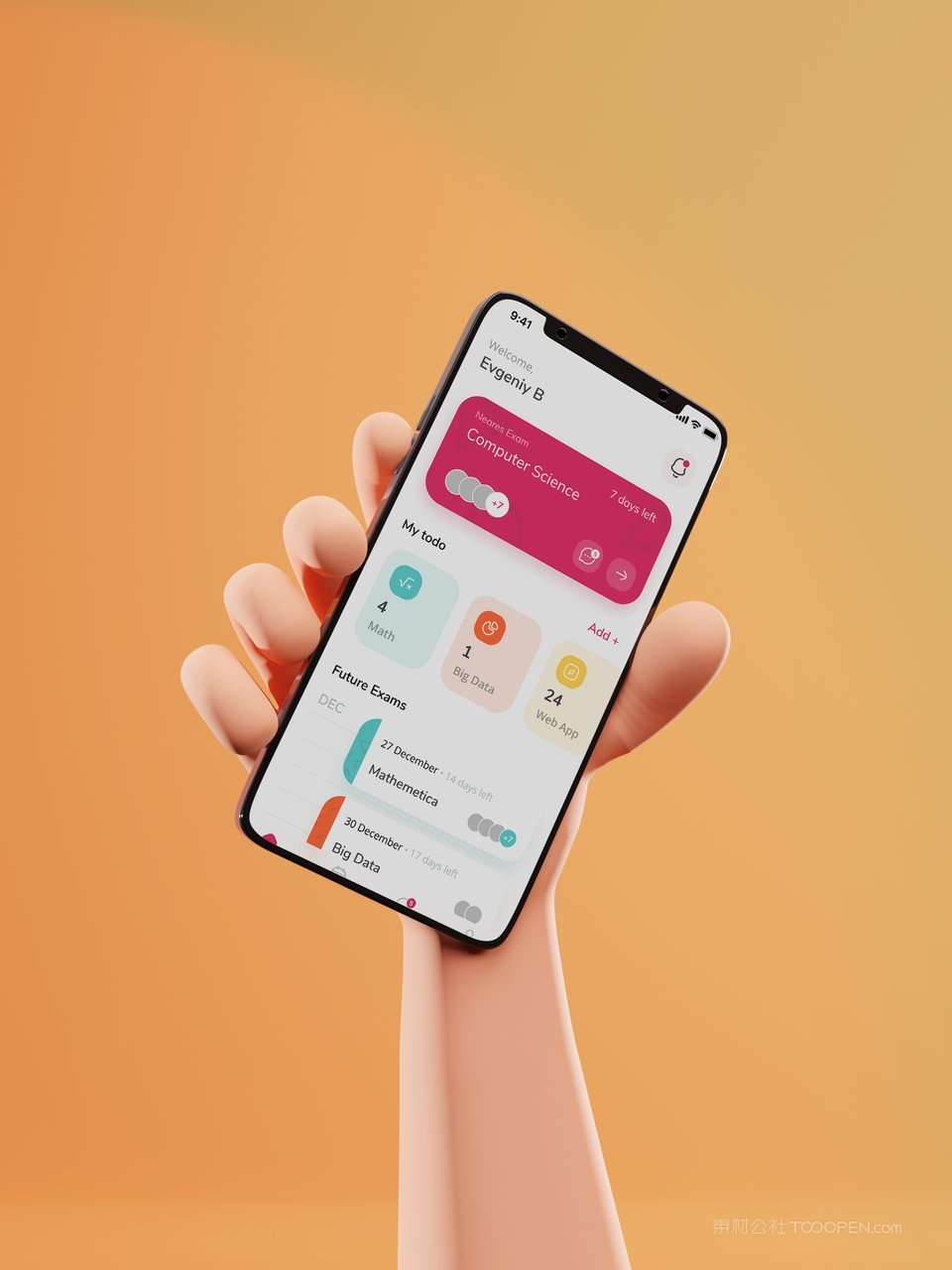 c4d立体卡通手持手机红色样机