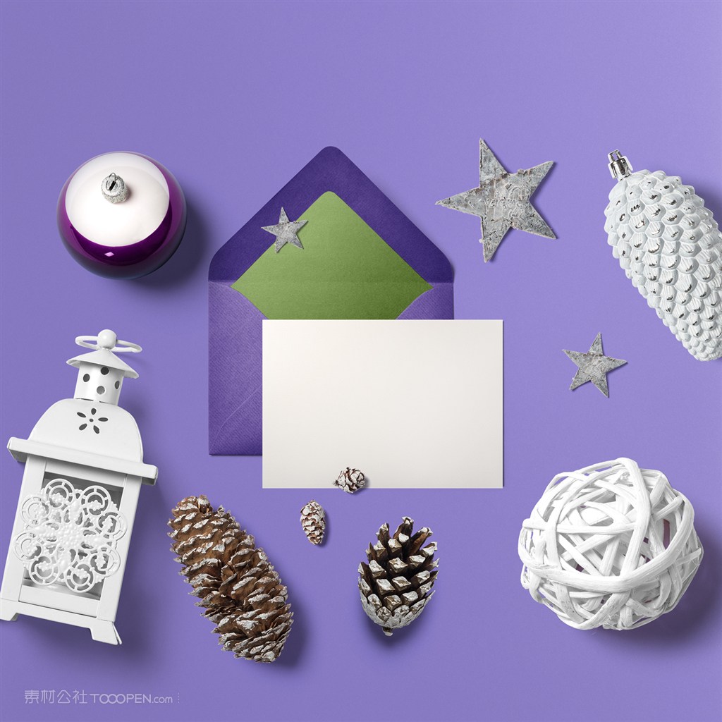 圣诞贺卡信封圣诞球线球等素材样机