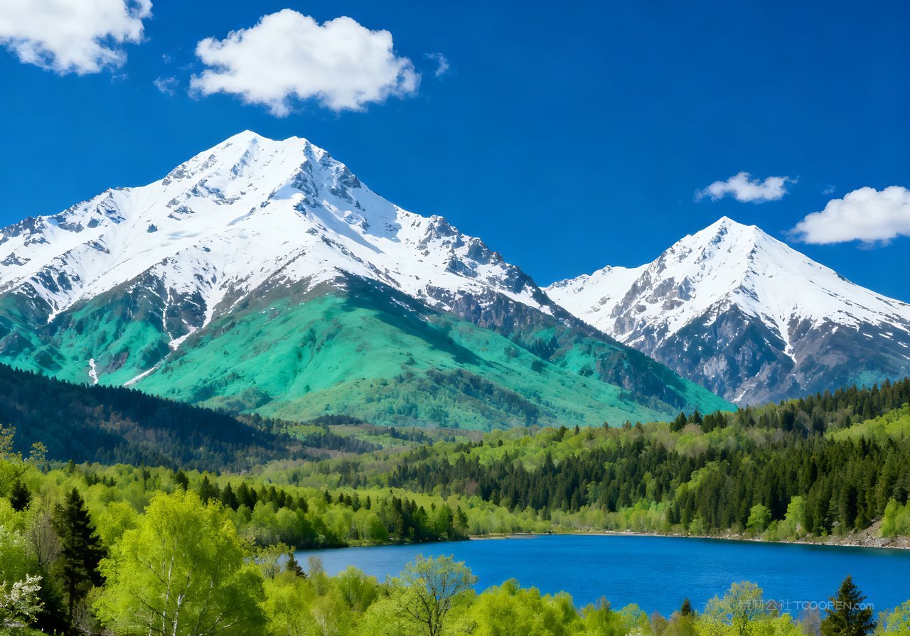河流意境山水山峰天空唯美风景春季