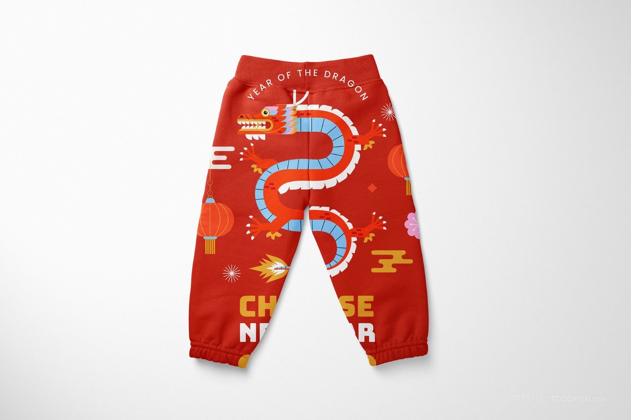 【1387期】2024龙年中国红长裤图案印花服装样机 (2)
