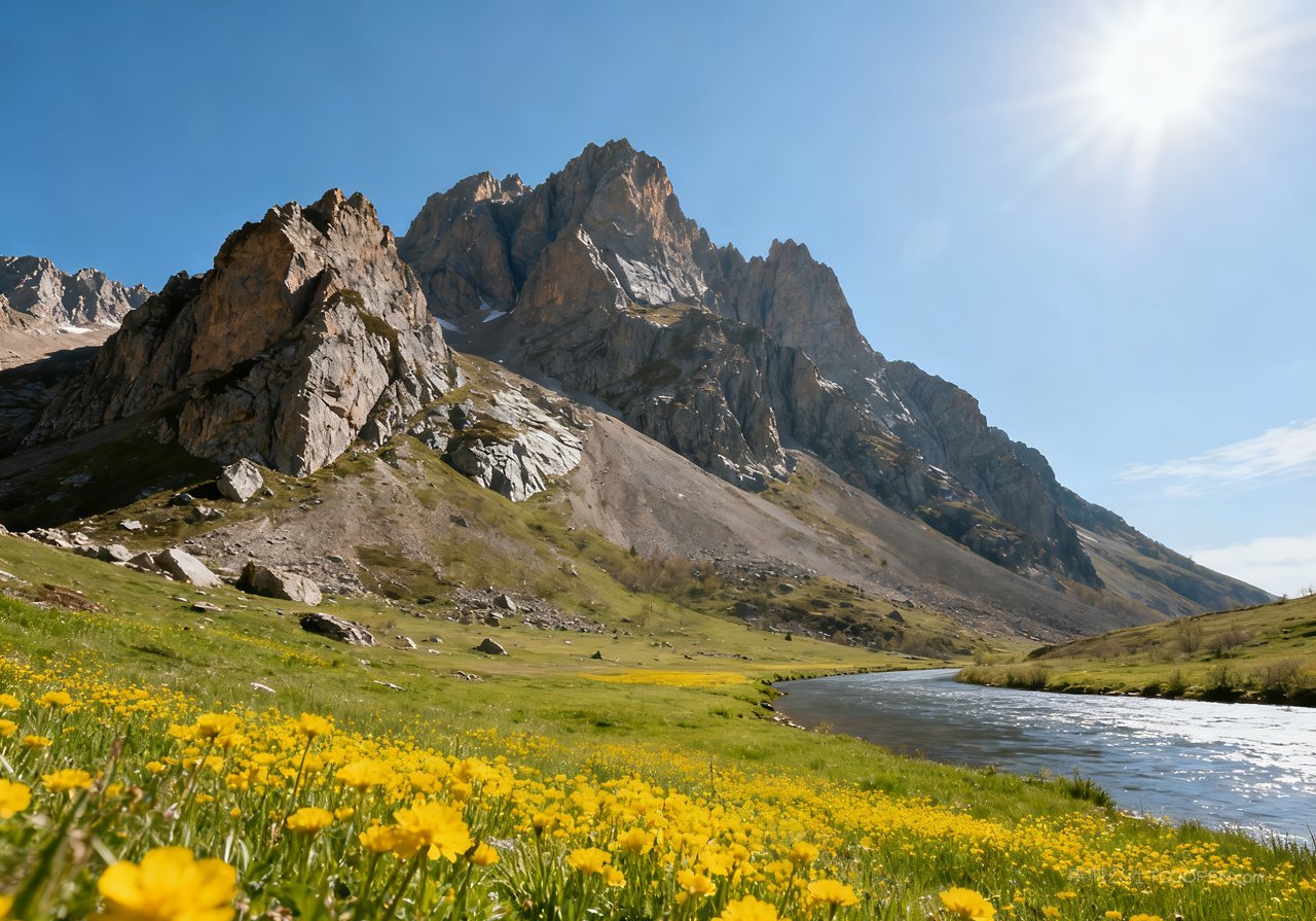 风景天空山峰春天意境唯美河流山水